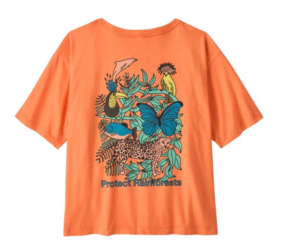 NEW PATAGONIA women's protect rainforests easy cut t-shirt in peach sherbert